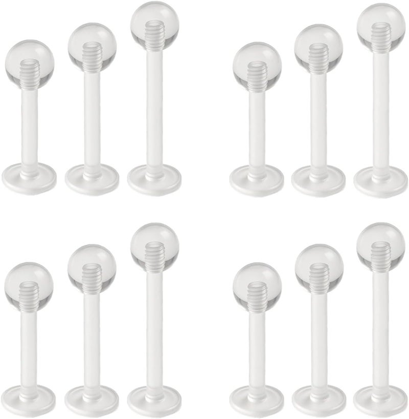NZDLM 16g Clear Nose Studs Plastic Helix Piercing Jewelry for Women Men 16 Gauge Bioflex Earrings Lobe Piercing Retainers for Work Sport Surgery Sensitive Ears Lip Tongue Piercing Rings 12pcs - Image 1